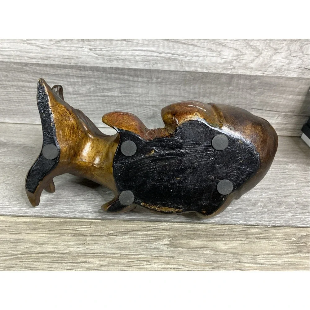 Japanese Fish Bowl Sculpture, Vintage Resin Wood‎ Look Koi Candle Holder